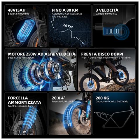 Bicicletta Elettrica X5 Da 250w Dotata Di Una Batteria Rimovibile 48V 15Ah 20 Pollici Fat Tire Ebike Autonomia 60-80km - Foto 8