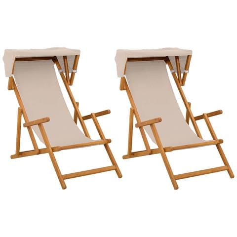 Lettino 2 pcs 3 Posizione Legno di Eucalipto Massello Beige - Foto 1