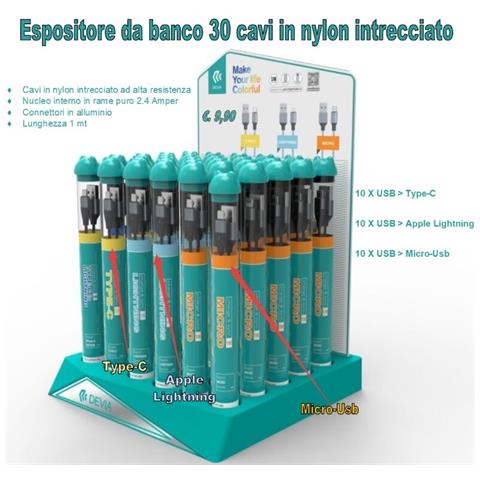 Espositore Con 30 Cavi 10 X Apple - Type-c - M-usb - Foto 1