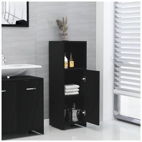 Mobile da Bagno Nero 30x30x95 cm in Legno Multistrato - Foto 9