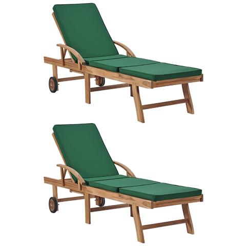 Lettini Prendisole con Cuscini 2 pz in Legno di Teak Verde - Foto 1