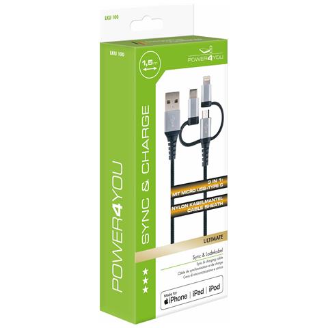 LKU 100 cavo USB USB 2.0 1,5 m USB A Micro-USB B Nero, Argento - Foto 2