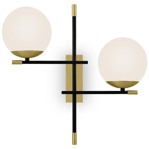 Applique Contemporanea Nostalgia Metallo Oro Opaco 2 Luci Diffusori Bianchi - Foto 1