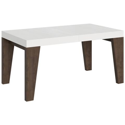 Tavolo Allungabile 90x160/420 Cm Naxy Mix Piano Bianco Frassino - Gambe Noce - Bianco Frassino /noce - Foto 1