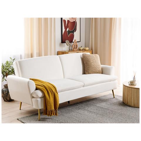 Divano Letto 3 Posti Vettre Velluto Bianco Sporco - Foto 1