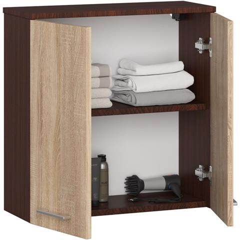 Mobile da Bagno sospeso FIN, 2 ante, 60x22,5x60 cm, Colore Weng? e Sonoma Quercia - Foto 2