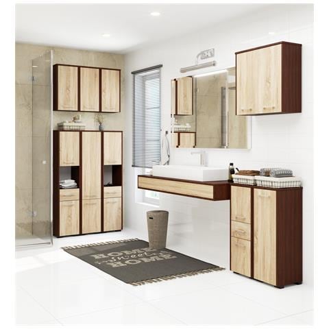 Mobile da Bagno sospeso FIN, 2 ante, 60x22,5x60 cm, Colore Weng? e Sonoma Quercia - Foto 5