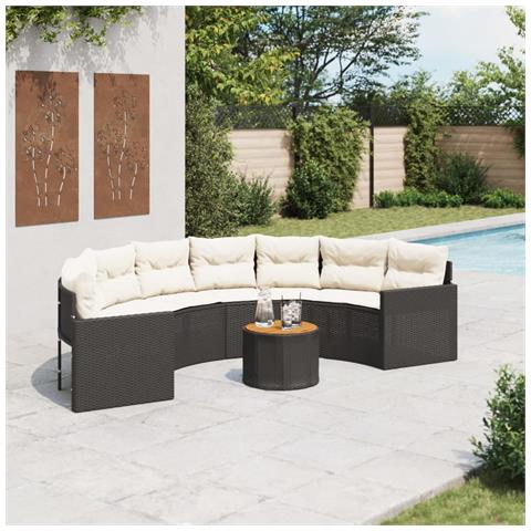 Divano Giardino Tavolo E Cuscini Semicircolare Nero Polyrattan - Foto 1