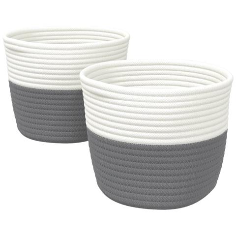 Cestini Portaoggetti 2pz Grigio E Bianco 24x18 Cm In Cotone - Foto 2