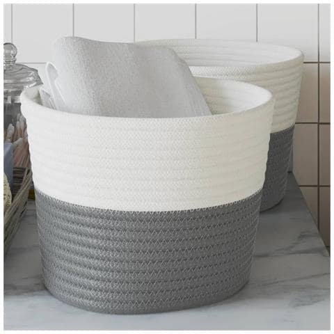 Cestini Portaoggetti 2pz Grigio E Bianco 24x18 Cm In Cotone - Foto 1