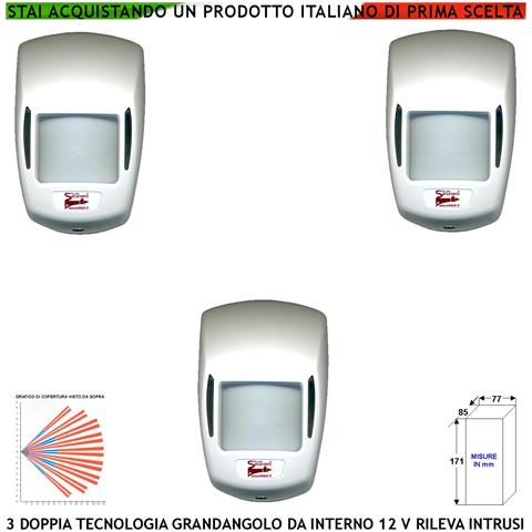 Sensore Movimento Doppia Tecnologia Grandangolo 3 Pezzi Per Antifurto Portata 15 Mt Da Interno Rileva Intruso Entro 90 - Foto 1