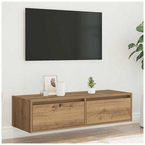 Mobile Porta TV con Luci LED Rovere Artigianale 100X35,5x25 cm - Foto 2