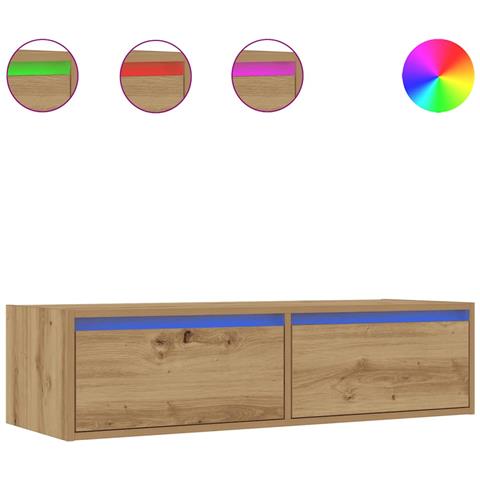 Mobile Porta TV con Luci LED Rovere Artigianale 100X35,5x25 cm - Foto 1