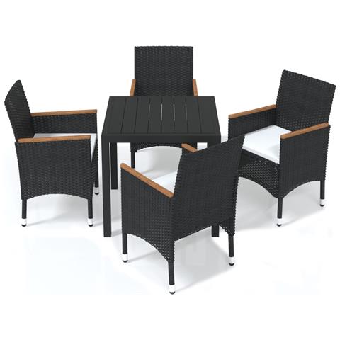 Set Da Pranzo Per Giardino 5 Pz Con Cuscini Polyrattan Nero - Foto 2