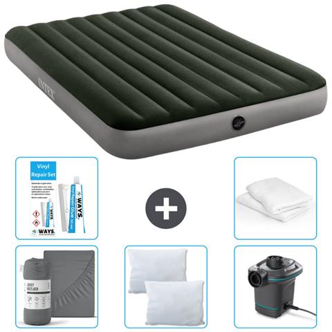 Set Materassino Gonfiabile - 203x152x25 Cm - Verde - Include Accessori Coordinati Cb10 - Foto 1