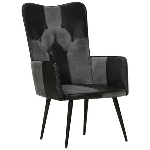 Lusso Casadino -  Poltrona Wingback Nera E Grigia In Vera Pelle - Foto 1