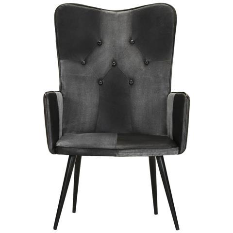Lusso Casadino -  Poltrona Wingback Nera E Grigia In Vera Pelle - Foto 2