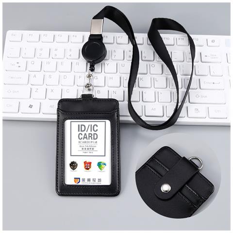 Porta Badge In Vera Pelle Con Laccio Retrattile Black - Foto 2