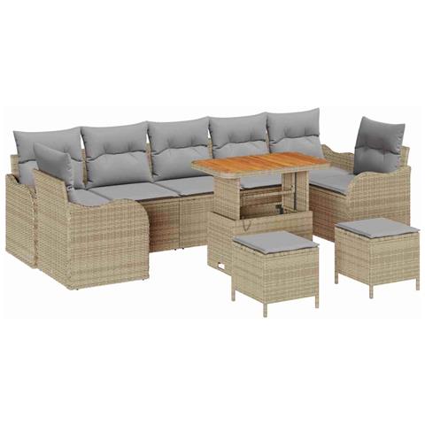 Set da Giardino in 10 Pezzi con Cuscini Beige in Rattan, Divano da Giardino a 2 Posti con Ripostiglio e Cuscini Beige in Rattan, Set da Giardino in 3 Pezzi con Cuscini Beige in Rattan - Foto 1