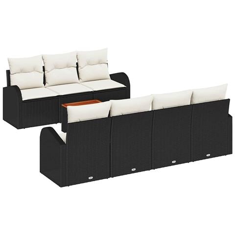 Set di Sofà da Giardino 8 Pezzi con Cuscini Nero Polyrattan Acacia, Sofà da Giardino per 2 Persone con Spazio di Archiviazione e Cuscini Nero Polyrattan - Foto 1