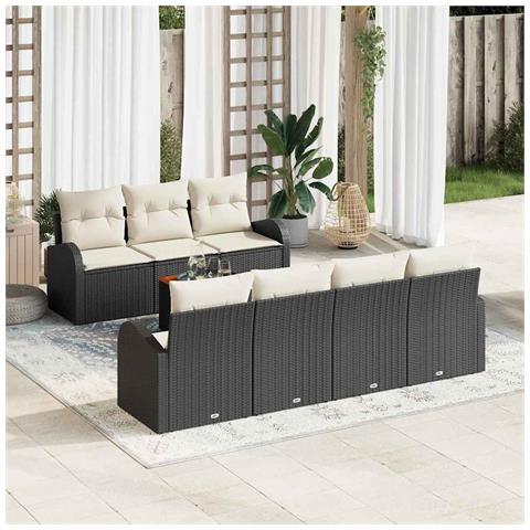 Set di Sofà da Giardino 8 Pezzi con Cuscini Nero Polyrattan Acacia, Sofà da Giardino per 2 Persone con Spazio di Archiviazione e Cuscini Nero Polyrattan - Foto 2