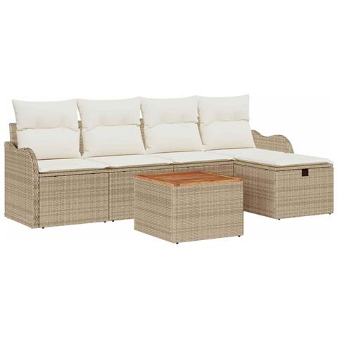 Set Divano da Giardino a 6 Pezzi con Cuscini Beige in Rattan Polimerico,  Divano da Giardino a 2 Posti con Cuscini Beige in Rattan Polimerico - Foto 1