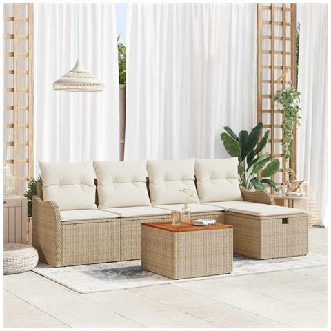 Set Divano da Giardino a 6 Pezzi con Cuscini Beige in Rattan Polimerico,  Divano da Giardino a 2 Posti con Cuscini Beige in Rattan Polimerico - Foto 2