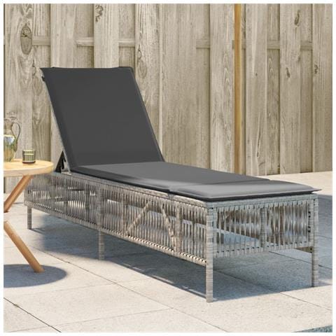 Lettino Prendisole con Cuscino Grigio Chiaro in Polyrattan - Foto 2