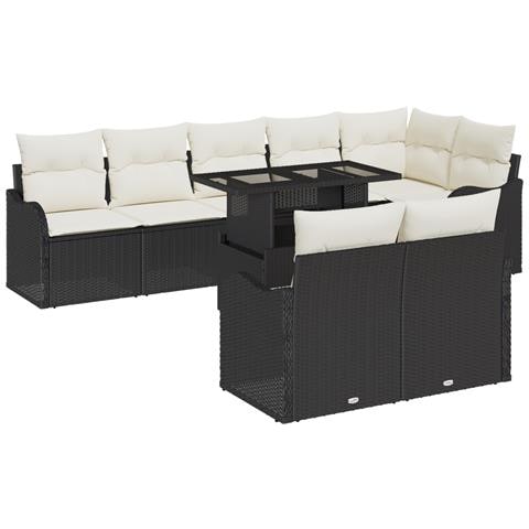 Set di Sofà da Giardino  9 Pezzi con Cuscini Nero Vimini Polietilenico, Sofa da Giardino a Due Posti  con Cuscini Nero Vimini Polietilenico - Foto 1