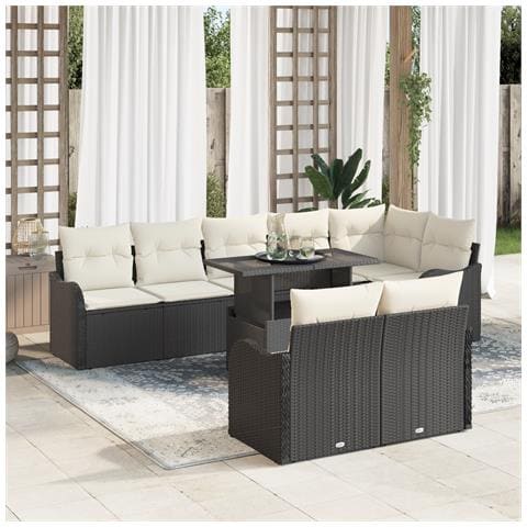 Set di Sofà da Giardino  9 Pezzi con Cuscini Nero Vimini Polietilenico, Sofa da Giardino a Due Posti  con Cuscini Nero Vimini Polietilenico - Foto 2