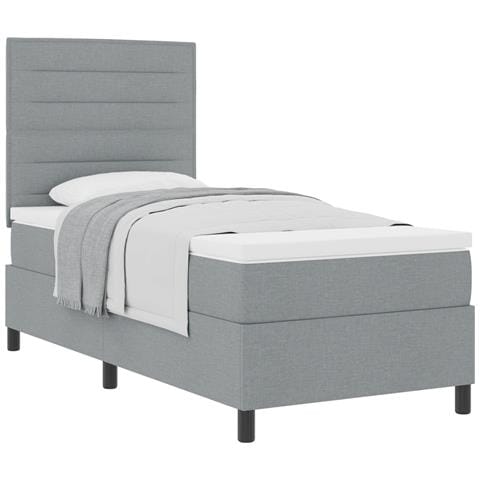 Letto a Doghe con Materasso Grigio Chiaro 100x200 cm Tessuto - Foto 1