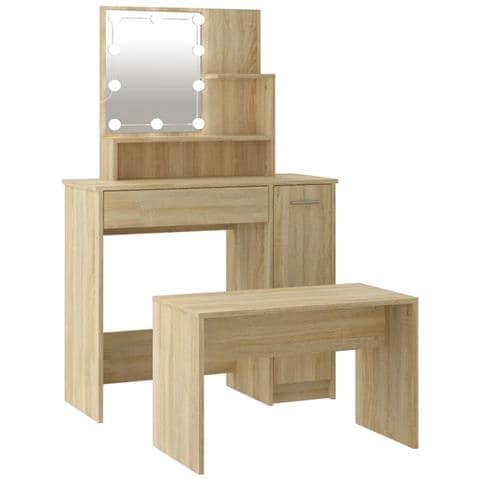 Set Tavolo da Toeletta con LED Rovere Sonoma Legno Multistrato - Foto 1