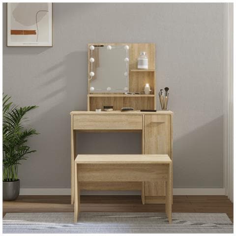 Set Tavolo da Toeletta con LED Rovere Sonoma Legno Multistrato - Foto 2