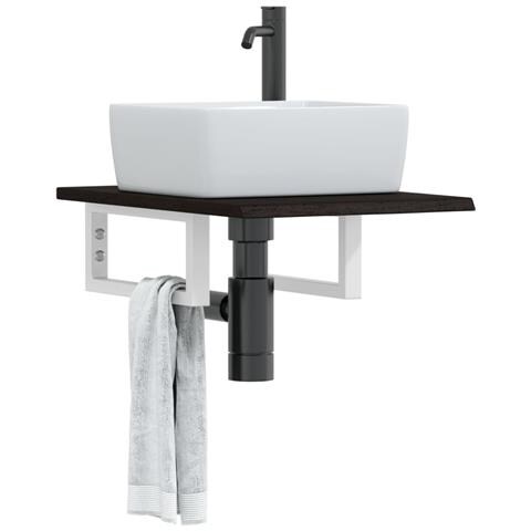 Ripiano a Parete per Lavabo in Acciaio e Massello di Rovere - Foto 2