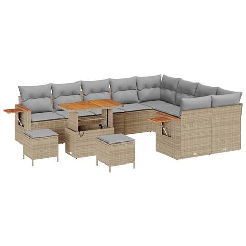 Set Divano da Giardino con cuscino 12 pcs Beige Poly Rattan - Foto 1