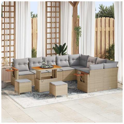 Set Divano da Giardino con cuscino 12 pcs Beige Poly Rattan - Foto 2
