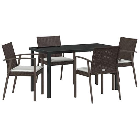 Set da Pranzo per Giardino 5 pcs Marrone Poly Rattan - Foto 1