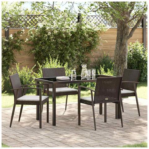 Set da Pranzo per Giardino 5 pcs Marrone Poly Rattan - Foto 2