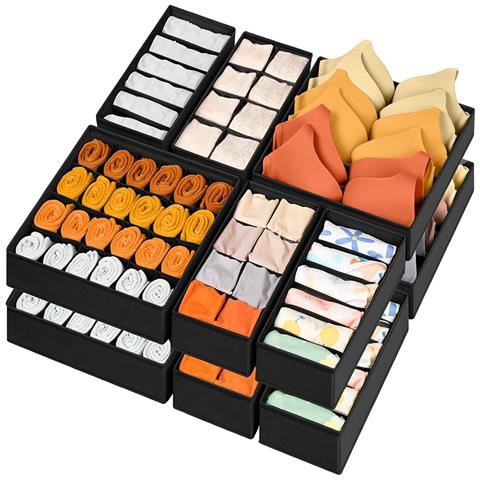 Set Di 2 Organizzatori Neri In Tessuto Non Tessuto Per Cassetti Per Biancheria Intima, Calze E Vestiti - Foto 5