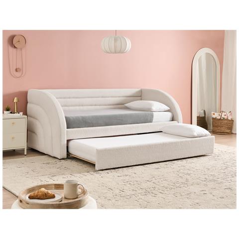 Letto Estraibile Bouclé Albiac 90 X 200 Cm Bianco - Foto 1