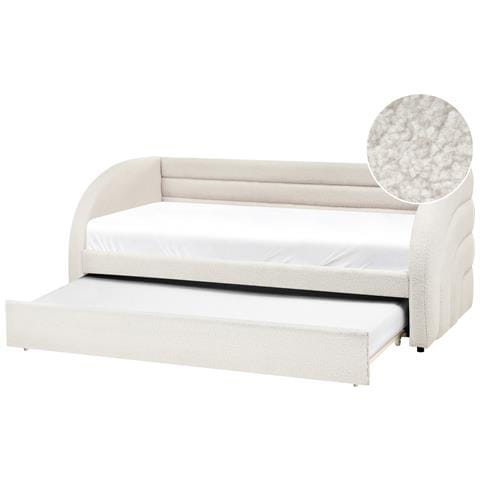 Letto Estraibile Bouclé Albiac 90 X 200 Cm Bianco - Foto 2
