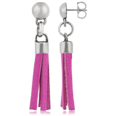 Orecchino Con Frange In Argento E Pelle Fucsia - Foto 1