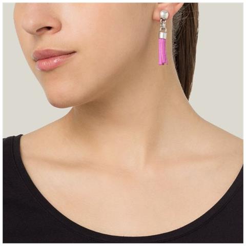 Orecchino Con Frange In Argento E Pelle Fucsia - Foto 2