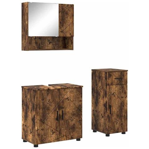 Set di mobili per il bagno con cassetto 3 pcs Rovere fumé - Foto 1