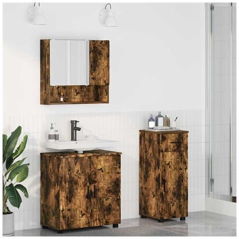 Set di mobili per il bagno con cassetto 3 pcs Rovere fumé - Foto 2