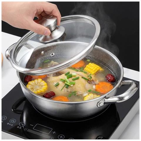 Wok 32 Cm Con Rivestimento A Nido D'ape E Coperchio Anti-graffio, Argento - Foto 2