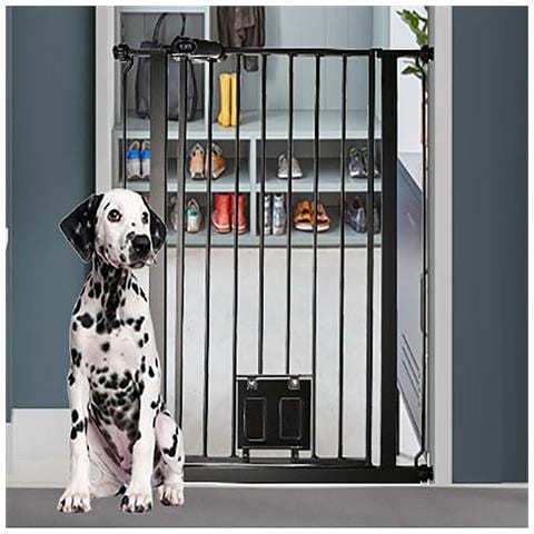 Bettacare Cancelletto Per Animali Con Gattaiola Bloccabile, 120.3cm - 127.9cm, Nero, Altezza Di 104cm - Foto 4