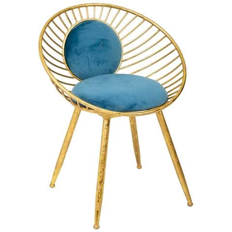 Sgabello Imbottita In Metallo Dorato Blu 55x46x70h - Foto 1