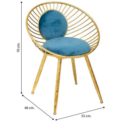 Sgabello Imbottita In Metallo Dorato Blu 55x46x70h - Foto 7