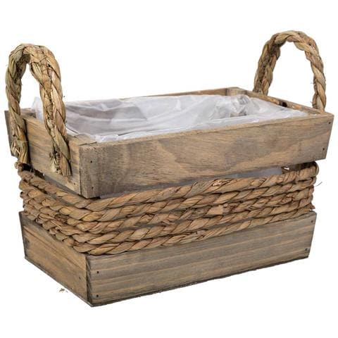 Cesto In Legno E Corda Con Manici Marroni 25x15x13h - Foto 1